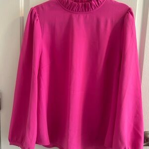 J. Crew Bright Pink Ruffle Blouse